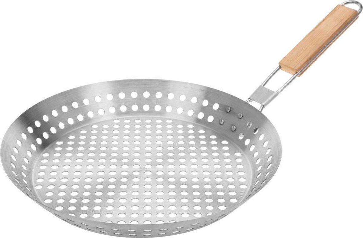 Ronde gietijzeren grillpan met houten handvat 28cm Ronneby Bruk
