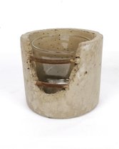 Round concrete with glass jar 13.5X13.5X12cm