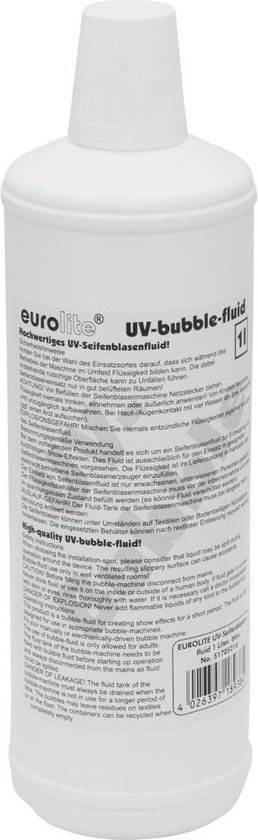 Foto: Bellenblaas navulling eurolite uv blauw zeepbellen vloeistof bellenblaasvloeistof bellenvloeistof bubbelvloeistof bubble liquid refill bellen blaas 1 liter