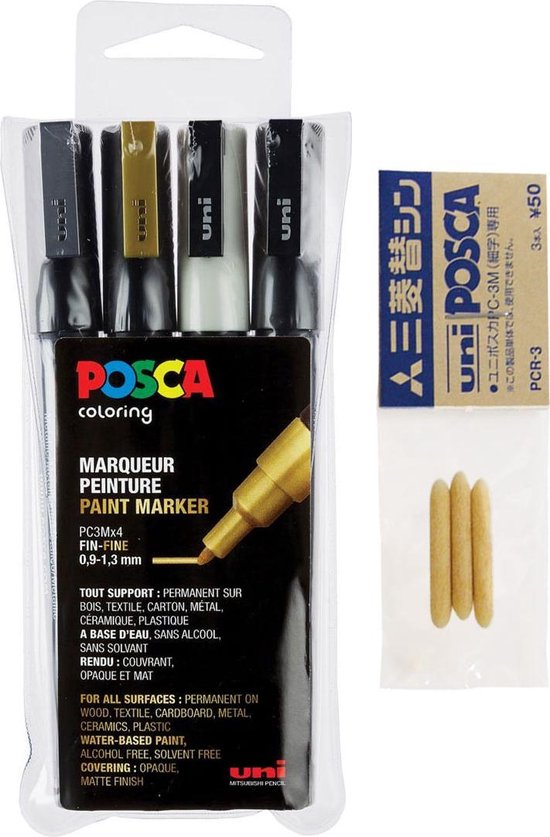 POSCA PC-1MC/5M/8K set de marqueurs peinture (3 pièces) - noir