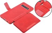 UNIQ Accessory Galaxy S10 Kunstleer Backcover hoesje met clip pasjeshouder - Rood (S10)