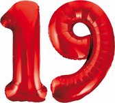 Folieballon 19 jaar rood 86cm