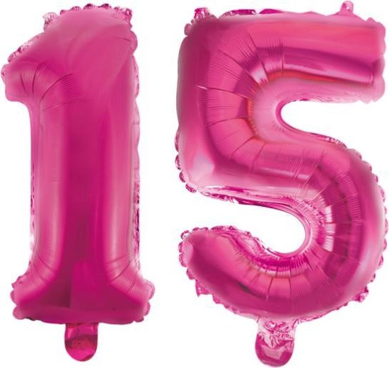 Folieballon 15 jaar roze 41cm
