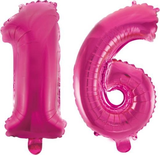 Folieballon 16 jaar roze 41cm