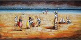 3D Metaalschilderij - Kinderen op het strand - handgeschilderd - 140 x 70 cm