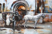 3D art Metaalschilderij - Rijtuig paard en koets - handgeschilderd - 120 x 80 cm