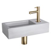 Differnz Ravo Fonteinset - Wasbak Beton - Lichtgrijs - Rechte Kraan - Mat Goud - Standaard Greep - 38.5 x 18.5 x 9 cm