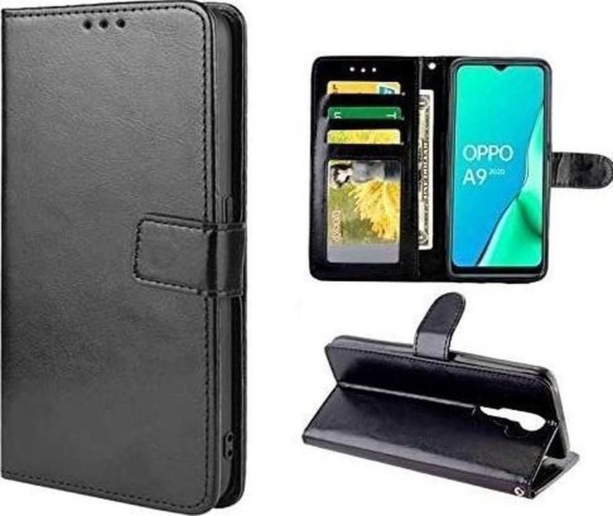 Bookcase Geschikt voor: Oppo A9 2020 - Zwart - portemonee hoesje