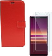 Sony Xperia 5 Portemonnee hoesje rood met 2 stuks Glas Screen protector