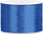 1x Hobby/decoratie helderblauw satijnen sierlinten 5 cm/50 mm x 25 meter - Cadeaulint satijnlint/ribbon - Helderblauwe linten - Hobbymateriaal benodigdheden - Verpakkingsmaterialen