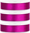3x Hobby/decoratie fuchsia roze satijnen sierlinten 1,2 cm/12 mm x 25 meter - Cadeaulinten satijnlinten/ribbons - Fuchsia roze linten - Hobbymateriaal benodigdheden - Verpakkingsmaterialen