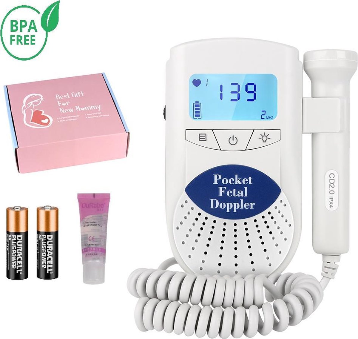 Professionele Doppler - Baby hartje monitor - zwangerschapscadeau - inclusief ultrasound gel en batt