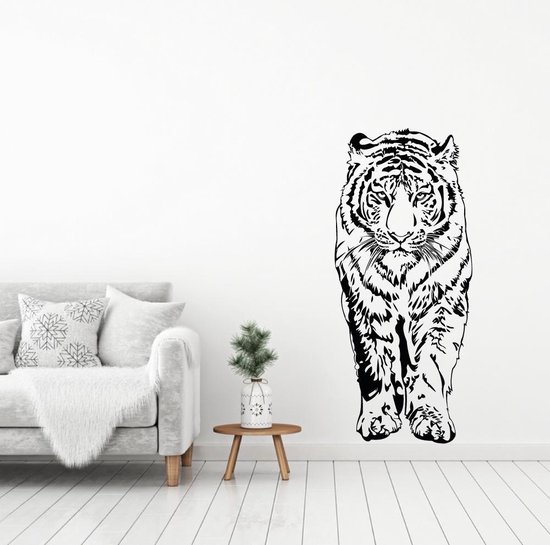 Muursticker Tijger Lopend - Oranje - 70 x 160 cm - baby en kinderkamer - muursticker dieren slaapkamer woonkamer alle