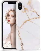 Luxe marmer case voor iPhone X - iPhone XS hoesje wit - goud - back cover soft TPU zacht