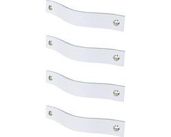4x leren handgrepen 'platte greep' - maat M (19 x 2,5 cm) - WIT - incl. 3 kleuren schroefjes (handgreepjes - leren grepen - greepjes - leren lusjes)