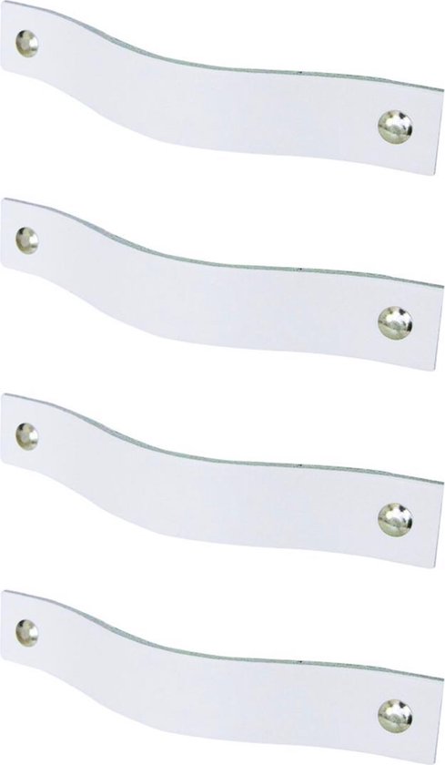 4x leren handgrepen 'platte greep' - maat M (19 x 2,5 cm) - WIT - incl. 3 kleuren schroefjes (handgreepjes - leren grepen - greepjes - leren lusjes)