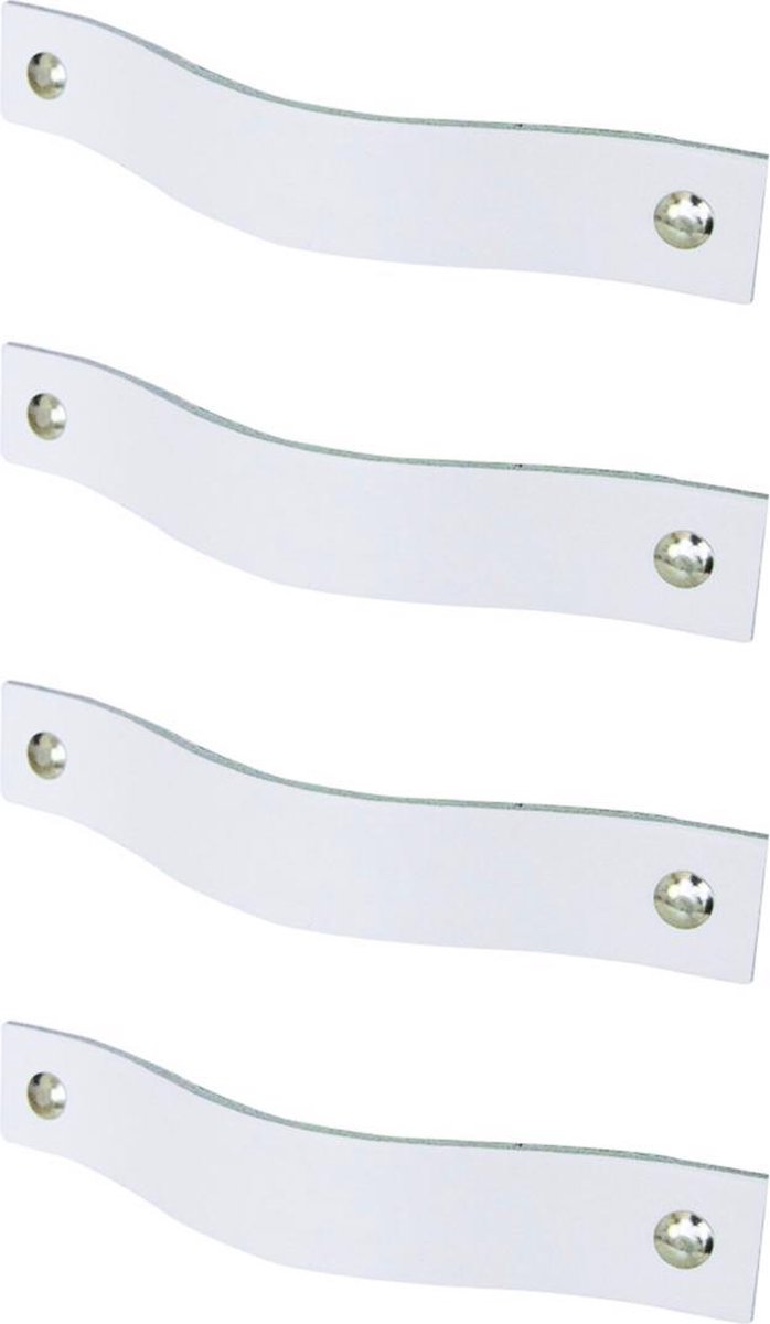 4x leren handgrepen 'platte greep' - maat M (19 x 2,5 cm) - WIT - incl. 3 kleuren schroefjes (handgreepjes - leren grepen - greepjes - leren lusjes)