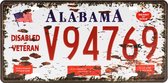 Wandbord – Mancave – Kenteken Alabama – Vintage - Retro -  Wanddecoratie – Reclame bord – Restaurant – Kroeg - Bar – Cafe - Horeca – Metal Sign – Mannen Cadeau – Amerika - USA – Auto - 15x30c