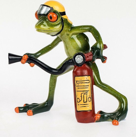 Grenouille figurine pompiers avec extincteur