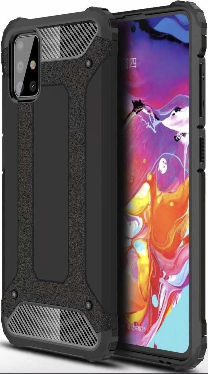 Geschikt voor Samsung Galaxy A51 Backcover - Zwart - Hard PC Shockproof - Armor Hybrid