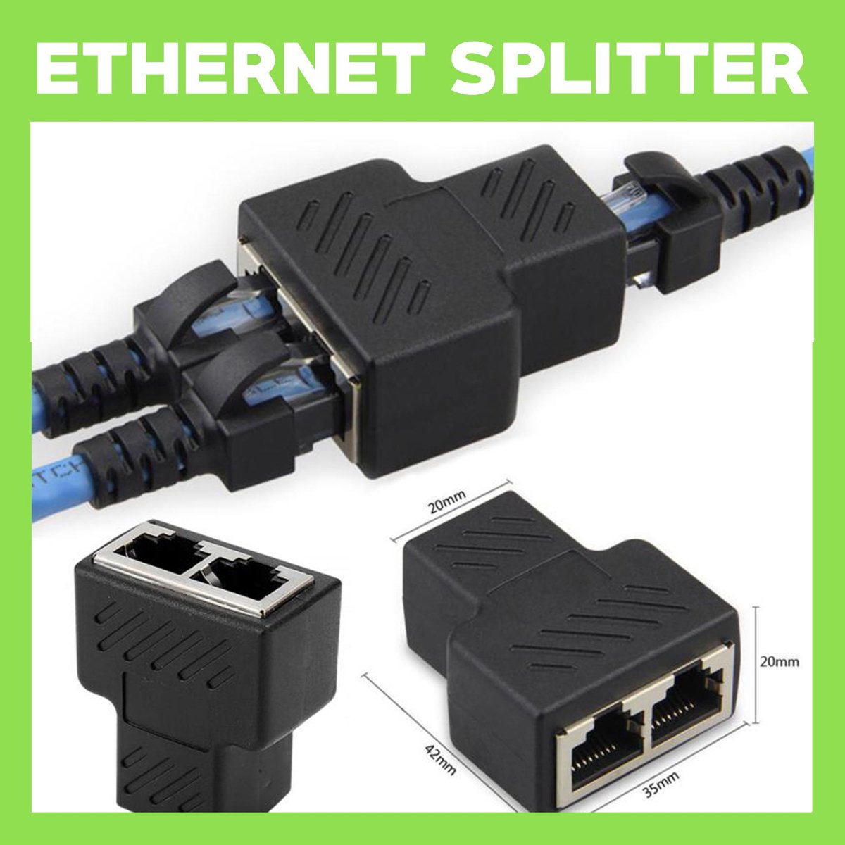 Internet / Netwerk / Ethernet Kabel Splitter zwart | Supersnelle Verdeler Connector / Adapter Voor UTP / FTP / RJ45 / ISDN / LAN - Johnnyboy Production