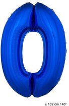 Cijferballon folie nummer 0 | Opblaascijfer 0 blauw 102cm