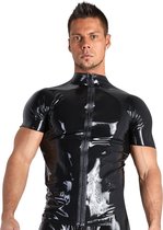 LateX – Latex Bodysuit met Gat voor Penis en Balzak Gehele Rits Sluiting Voorzijde Agressieve Look Maat 2XL – Zwart