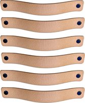 Leren handgrepen - Naturel - 6 stuks - 20,0 x 2,5 cm | incl. 3 kleuren schroeven per leren handgreep