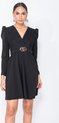 Zwart, Puffed Sleeve Wrap Front Mini Dress - Dames