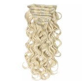 Clip in synthetisch hairextensions body weave kleur 613 bleach blonde 55cm