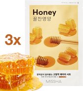 3 x Missha Honey Airy Face Fit Sheet Mask - Droge / Gevoelige / Geïrriteerde Huid. Korean Beauty - Koreaanse Skincare - K-Beauty. Hydratatie Boost & Huid Herstel.