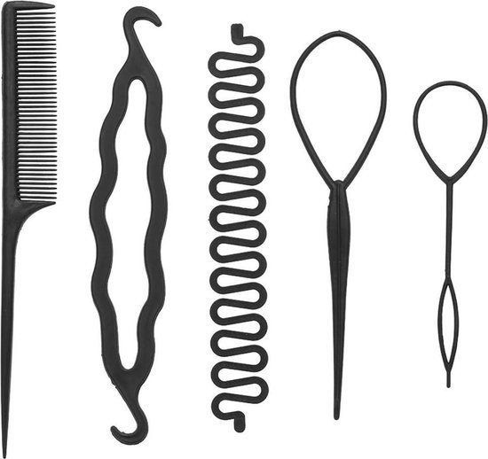 Kapper Hairstyle hulpstukken - Donut Knot maker - Topsy tool - Puntkam - Frans vlechten - Set van 5 stuks