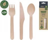 Bestek acht-delig| 8 x 3 | mes lepel vork | hout | natuurlijk duurzaam | picknick | camping | trekking