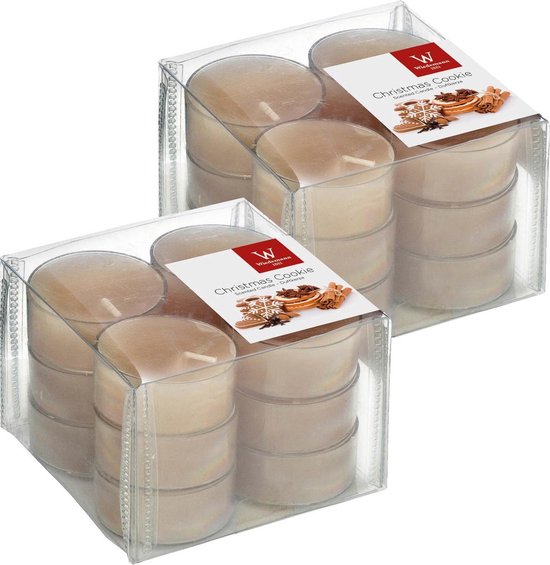 24x Geurtheelichtjes peperkoekjes/beige 4 branduren - Geurkaarsen peperkoekjesgeur/gingerbread poppetjes geur - Waxinelichtjes