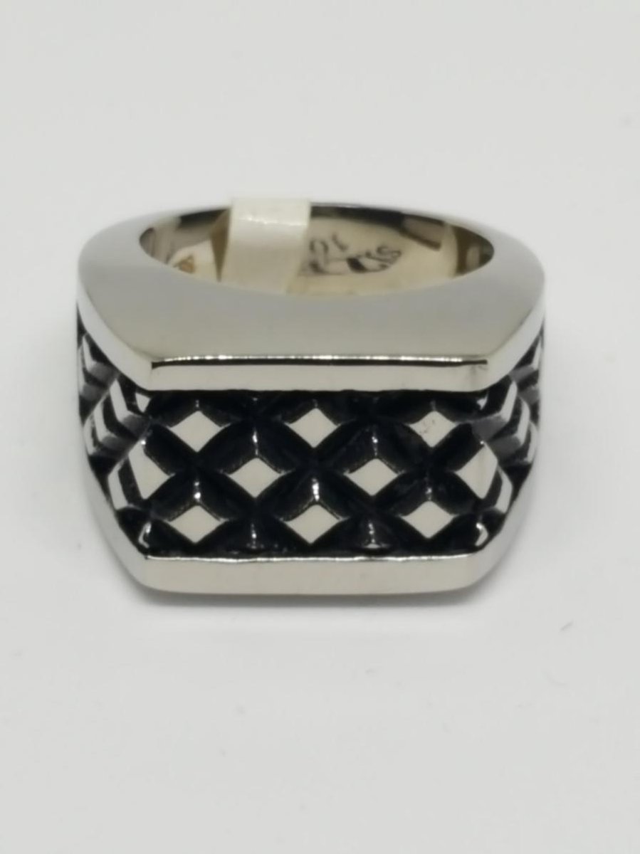 RH Jewelry Luxe Stalen Herenring – Square Diamond Design – Zilverkleurig Staal – Maat 20