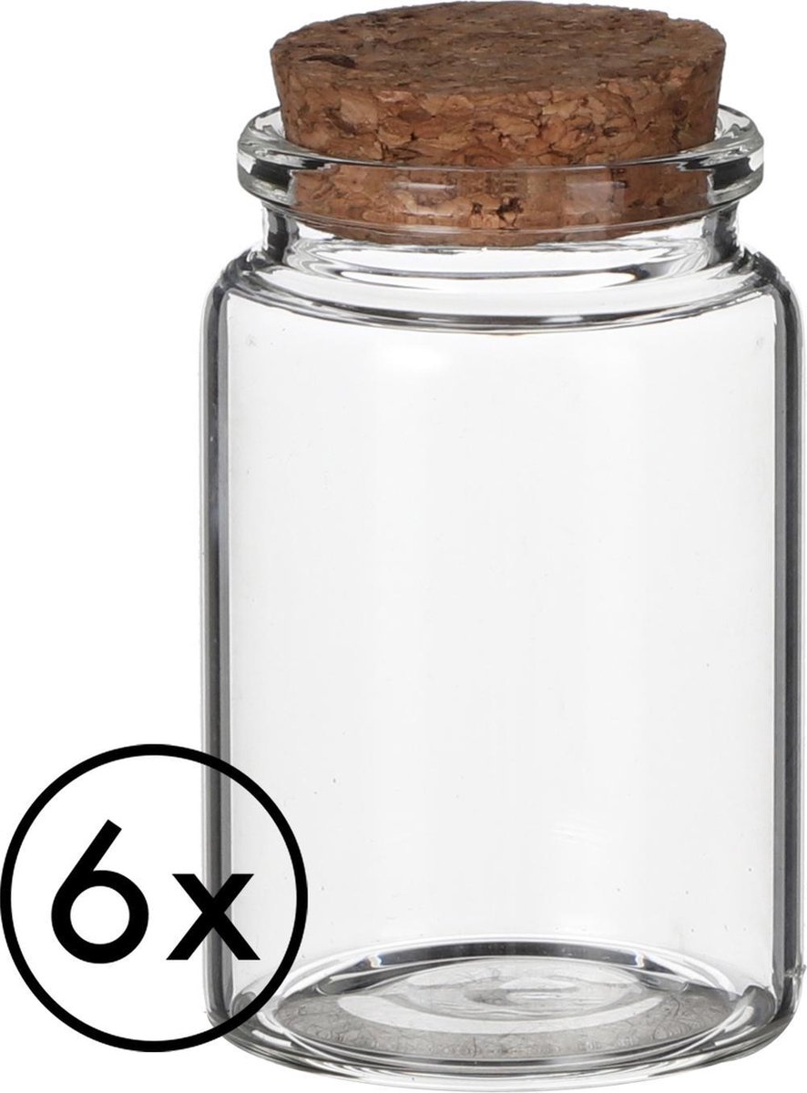 6x Glazen Potje Kurk - Kruiden/Voorraad Potjes Glazen Potjes met Deksel - 40 ml |