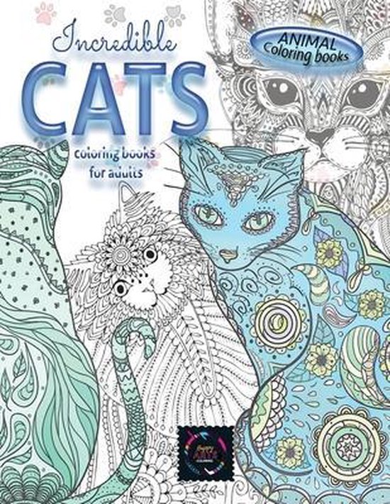 Animal coloring books INCREDIBLE CATS coloring books for adu ... - cover