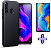 Huawei P30 Lite & P30 Lite (New Edition) Hoesje Zwart - Siliconen Back Cover + Tempered Glas Screenprotector