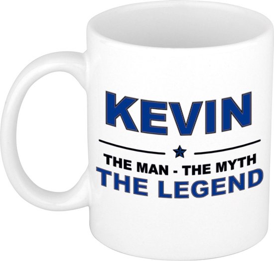 Naam cadeau Kevin - The man, The myth the legend koffie mok / beker 300 ml - naam/namen mokken - Cadeau voor o.a verjaardag/ vaderdag/ pensioen/ geslaagd/ bedankt