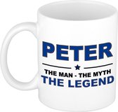 Naam cadeau Peter - The man, The myth the legend koffie mok / beker 300 ml - naam/namen mokken - Cadeau voor o.a  verjaardag/ vaderdag/ pensioen/ geslaagd/ bedankt