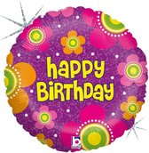 Folie cadeau sturen helium gevulde ballon Gefeliciteerd/Happy Birthday bloemen 46 cm - Folieballon verjaardag versturen/verzenden