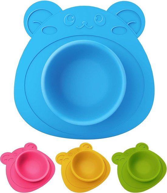 Assiette bol bébé et enfant, assiette antidérapante et basculante, ourson  bleu
