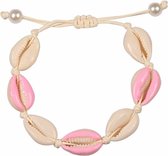 Fako Bijoux® - Schelpjes Armband - Wit - 3x Roze