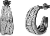 Silventi 921170017 Zilveren Oorstekers - Halve Ringen - 21mm- Glitter Zilver - Zwartkleurig