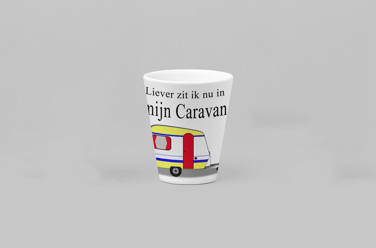 Passie voor Stickers Witte koffie mok / beker / Latte: Liever zit ik nu in mijn caravan