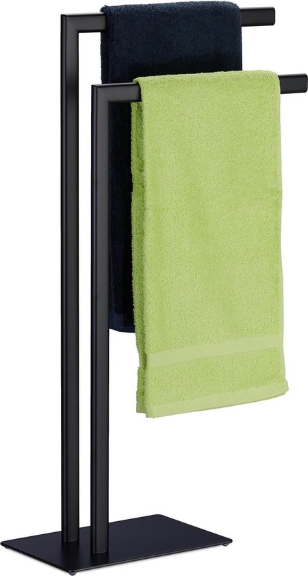 Maak plaats tussen Geleerde Relaxdays handdoekenrek - handdoekrek - handdoekenhouder - metaal - staand  - 2 stangen | bol.com