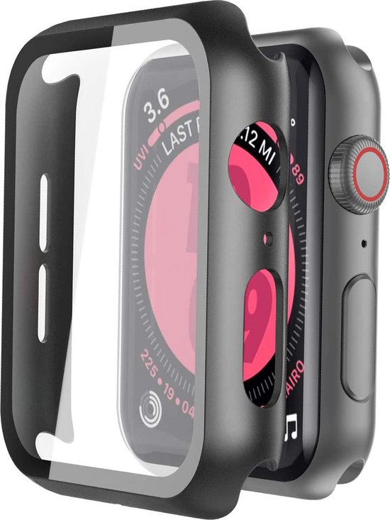 Screenprotector + Hoesje geschikt voor Apple Watch 44mm Series 4 / 5 - Screen Protector Glas Transparant