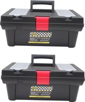 2x stuks gereedschapskisten / koffers met opbergvakken 42 x 23 x 18 cm - gereedschap opbergen - klusbenodigdheden - gereedschapskisten