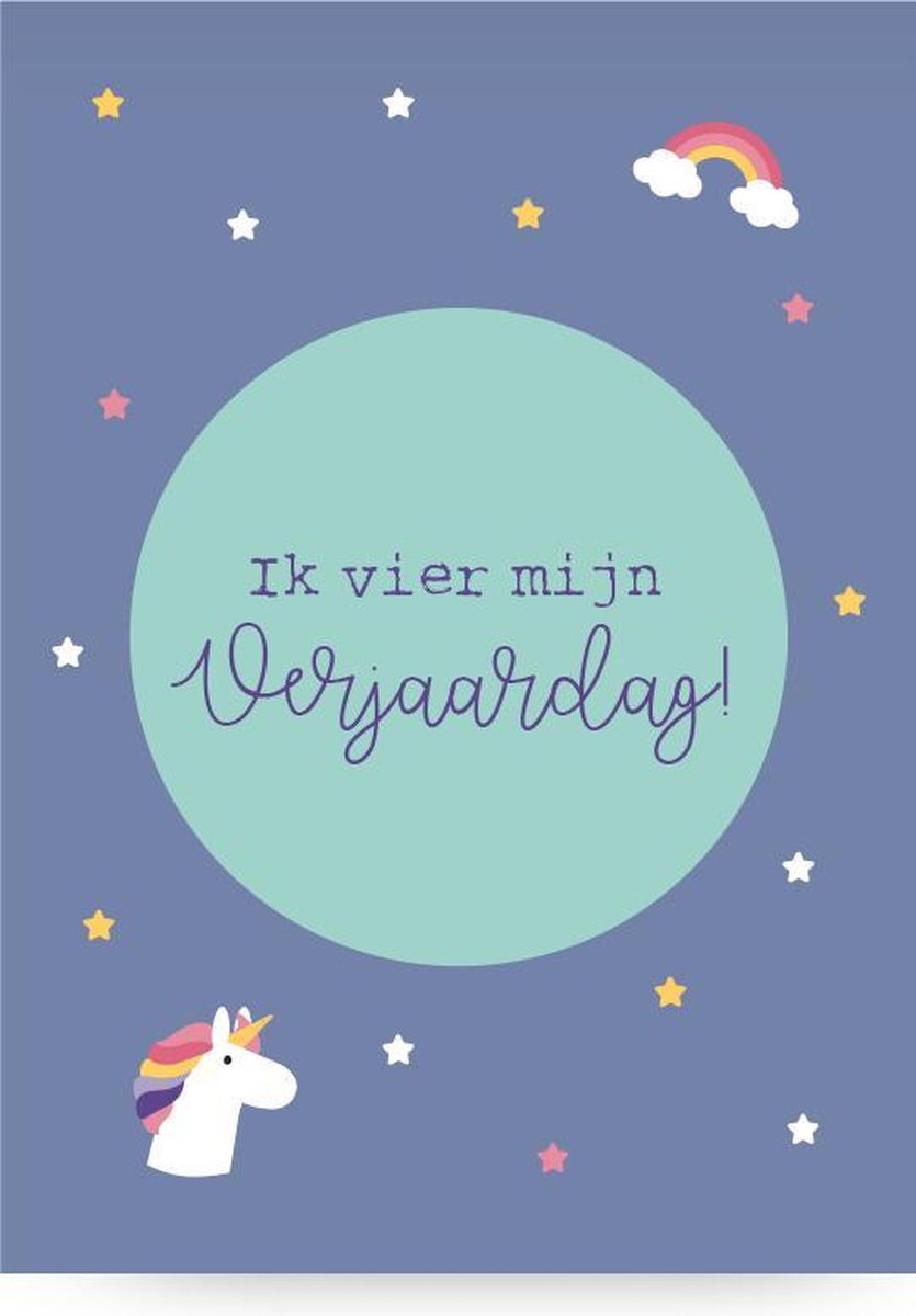 Uitnodigingen 8x - Kinderfeestje - Partijtje - Sprookjes thema met eenhoorn, regenboog en cupcake