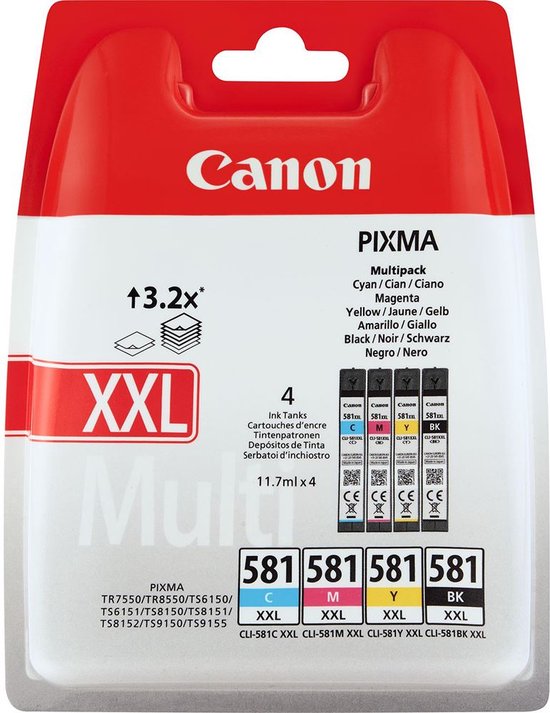 Canon CLI-581XXL - XXL Inktcartridge multipack - Zwart / Cyaan / Magenta / Geel